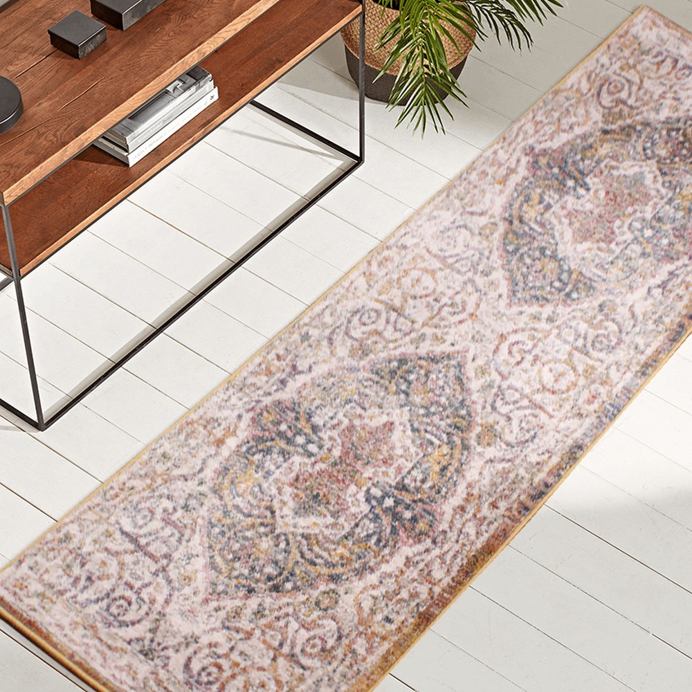 Nova 8881 Traditional Runner Rugs in White Yellow